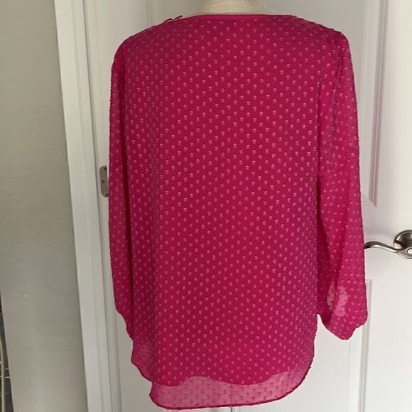 2/20. 
IMNYC Isaac Mizrahi Pink Lined with Sheer Pink Swiss Polka Blouse - Picture 5 of 10